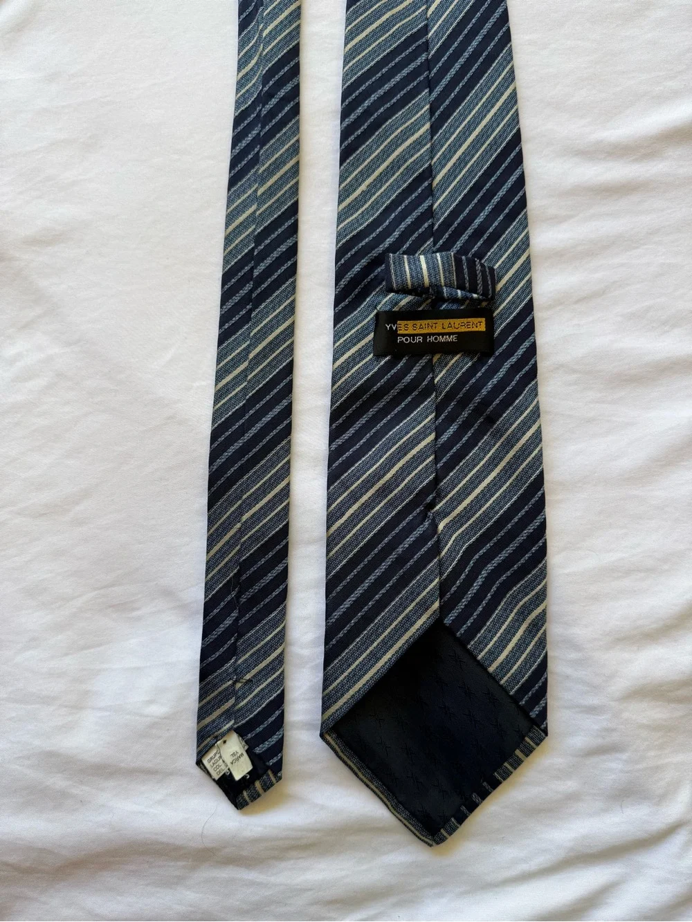 Yves Saint Laurent Pair of Striped Silk Ties in Yellow and Navy